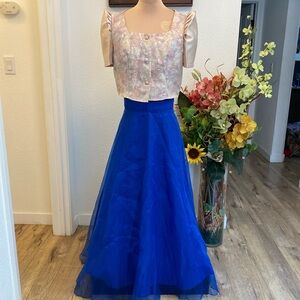 Two-Piece Satin & Organza Set in Pastel Pink and Royal Blue Filipiniana Terno